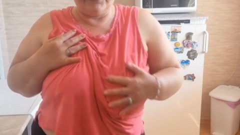 Cute sexy chubby Mature BBW gets naked and shows big boobs.