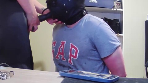 Gimp sucking strapon