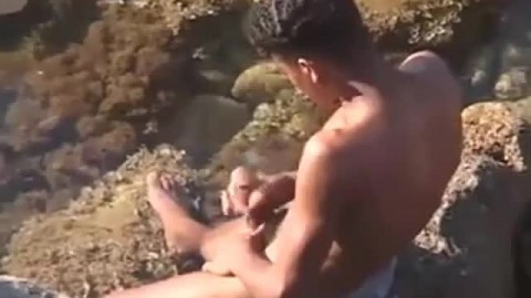 Tunisian twink wanks his BIG Arab dick near the beach