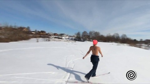 Naked girl skiing