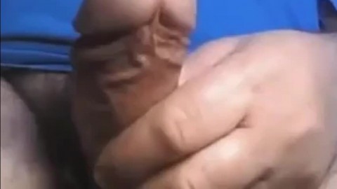 Dad stroking his thick uncut cock on cam (no cum)