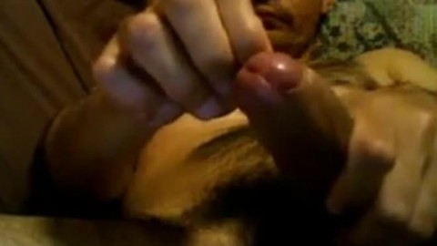 Uncut Latino Plays with His Big Dick and Cums Inside His Foreskin