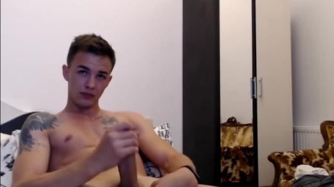 European Twink Strokes Big Cock on Cam